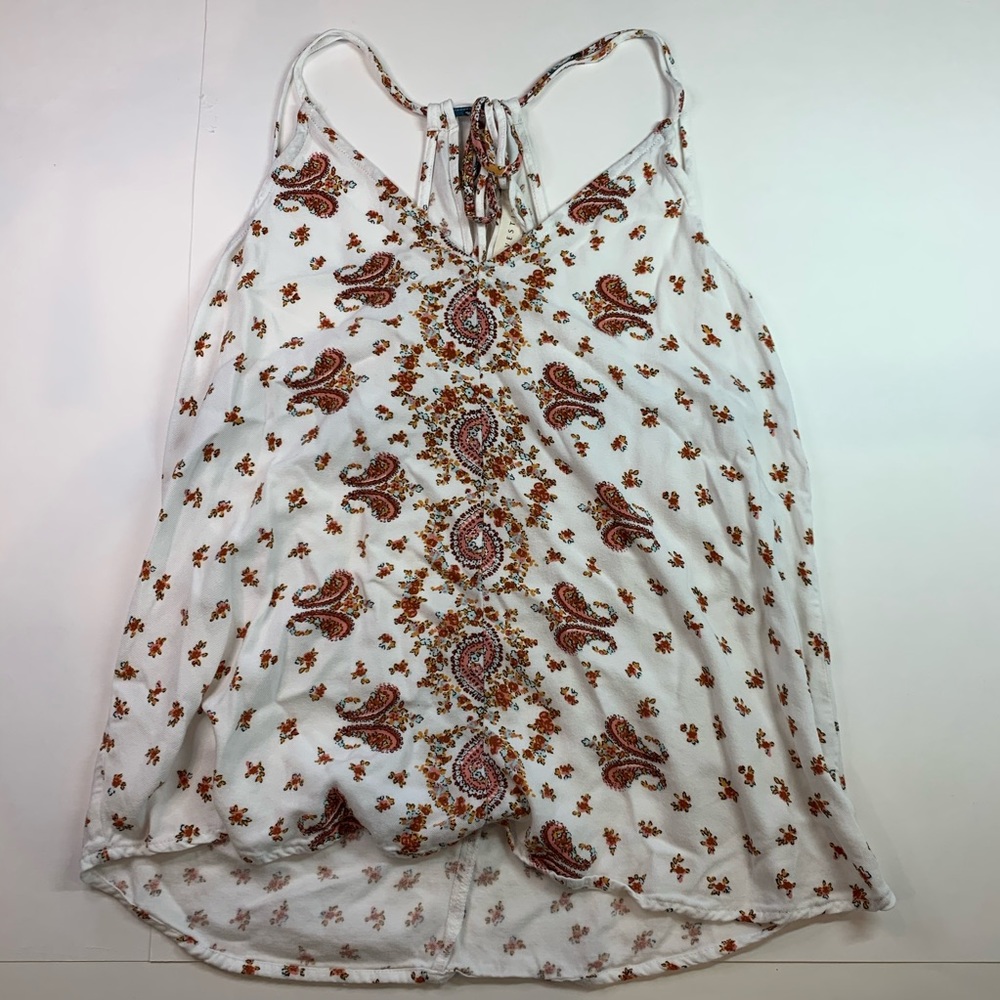 white bohemian patterned spaghetti strap tank top